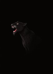 Black panther roars fiercely in the dark minimalist art - ai generated