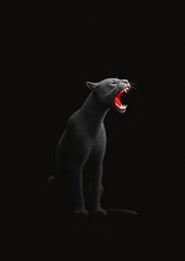 Black panther roars fiercely in the dark minimalist art - ai generated