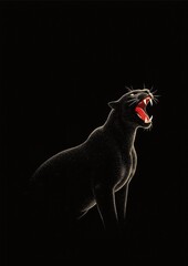 Black panther roars fiercely in the dark minimalist art - ai generated