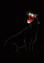 Black panther roars fiercely in the dark minimalist art - ai generated