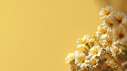 Bright flowers arranged against a cheerful yellow background in a cozy indoor setting