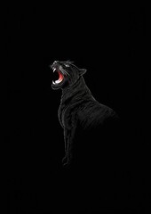 Black panther roars fiercely in the dark minimalist art - ai generated