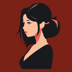Elegant Woman Portrait Vector, Stylish Female Profile Illustration, Minimalist Flat Art Design