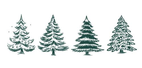 Christmas green trees set on white	
