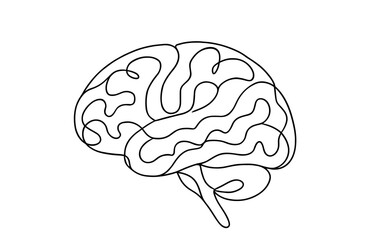 Minimalistic one-line art of a brain for creative and educational projects
