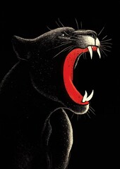 Black panther roars fiercely in the dark minimalist art - ai generated