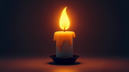 Fototapeta premium A lit candle stands on a table in front of a dark backdrop.