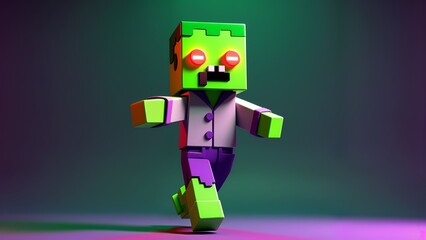 Naklejka premium A colorful lego robot standing on a purple surface.