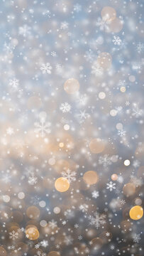 Snowflake bokeh winter background with golden lights