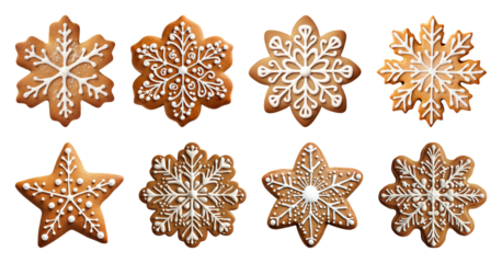 PNG Intricate snowflake gingerbread cookies, element set on transparent background