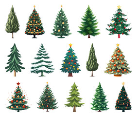 PNG Diverse festive Christmas trees illustrated, element set on transparent background
