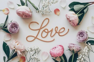 card with love text and tulips