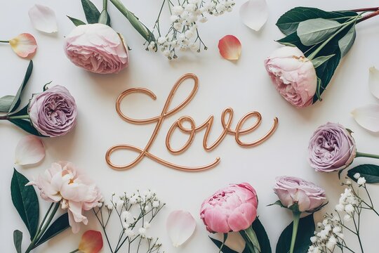 card with love text and tulips - Powered by Adobe