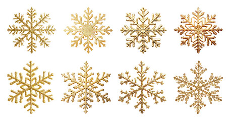 PNG Elegant golden snowflake designs, element set on transparent background
