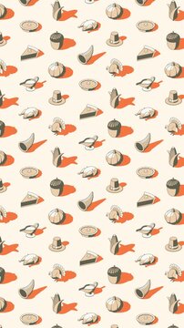 Vertical Thanksgiving black and white vector icons animation loop with orange shadows