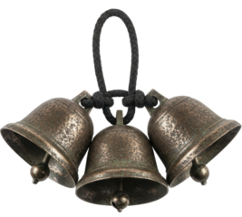  Three rustic metal bells tied with rope on a transparent background, PNG image, PNG file for celebration