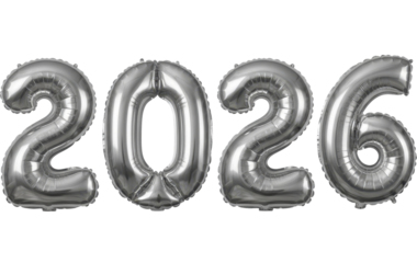 Silver 2026 number foil balloons on a transparent background PNG image PNG file for new year celebration