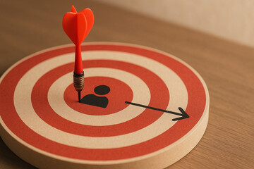 Red dart hitting the bullseye with human icon, target marketing and precision concept.