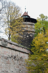 Tower At The City Walls In Nuremberg, Germany In Autumn.