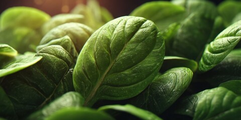 Obraz premium Fresh Green Spinach Leaves in a Bowl Close-Up