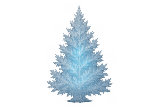Frozen christmas tree glowing with a mystical blue light, ideal for winter decor, holiday celebrations, and magical fantasy themes