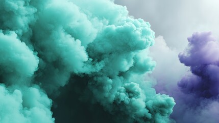 Ethereal swirling lavender and teal mist forming delicate cloudlike patterns against a soft gray background, creating a dreamy and mystical atmosphere