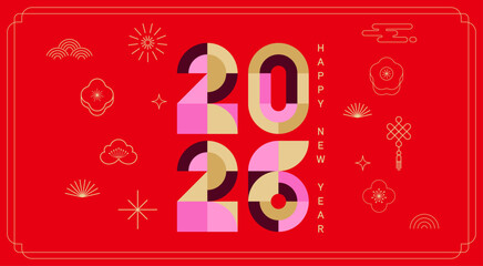 Minimalist geometric Happy Chinese New Year 2026 template