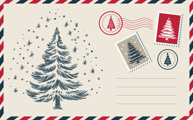Christmas postcard with tree