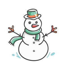 Cute cartoon snowman wearing hat and scarf winter illustration vector graphic