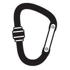 black and white silhouette of a vector carabiner icon on a white background