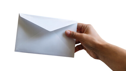 Fototapeta premium Hand holding an envelope. Isolated on transparent background, png