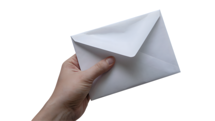Hand holding an envelope. Isolated on transparent background, png