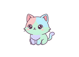Cute Pastel Cat Illustration - Kawaii Kitten Clip Art Vector