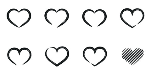 Brush Stroke Heart Set — 8 Hand-Drawn Minimalist Hearts | Ink & Paint Stroke Heart Clipart for T-Shirts, Cards & Printables
