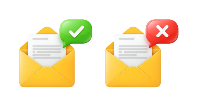 Email notifications confirmed or rejected with checkmark and cross icons