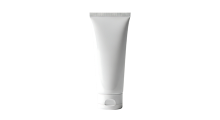 A clean white plastic squeeze tube with a flip top cap and textured opening for dispensing cosmetic products or medical ointments isolated on transparent background