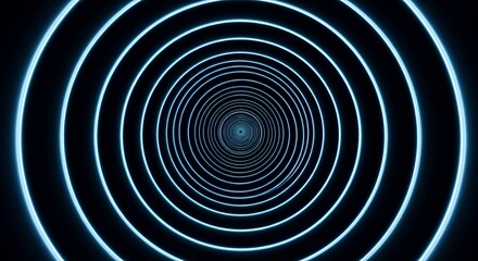 Futuristic Blue Neon Circular Tunnel Perspective in Dark Background