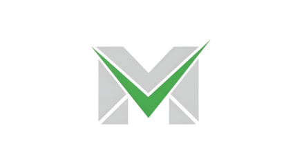 Modern M lettermark with green check symbol for business success and verification