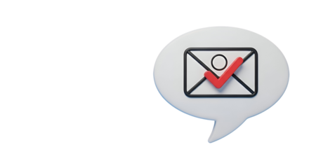 Email communication confirmed with red checkmark inside speech bubble