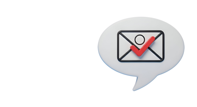 Email communication confirmed with red checkmark inside speech bubble