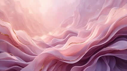 Ethereal Pink and Purple Abstract Waves with Golden Glimmer