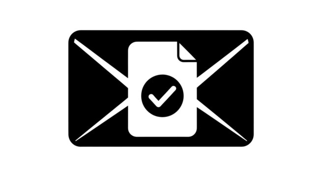 Successful email communication confirmed with digital document verification icon