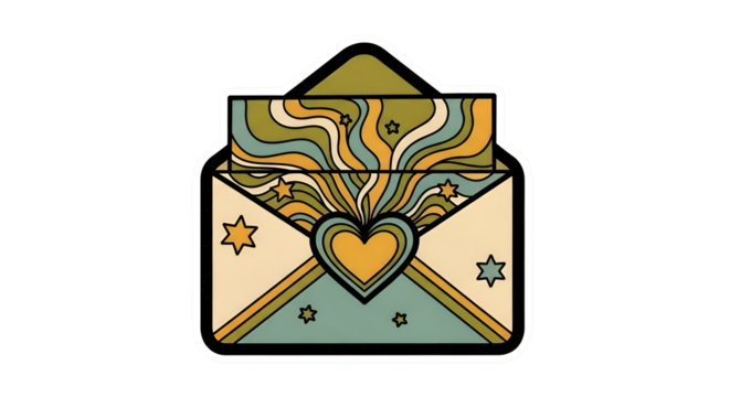 Retro groovy envelope bursting with love and positive energy, vibrant retro vibes - Powered by Adobe