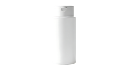 A simple white plastic bottle with a flip top cap standing upright and isolated on a transparent background for product mockups isolated on transparent background