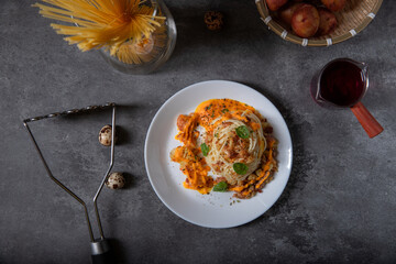 pasta with orange sauce and mint