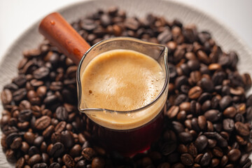 coffee, espresso, breakfast, refreshing, caffeine, awake, energy, energy drink, foam, coffee beans, close-up, cup