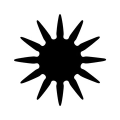 Abstract black spiky starburst shape against white background, geometric and minimalist design