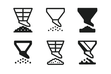 Industrial Logo Variations. Material handling at industrial sites. Set Logo of Material handling at industrial sites: Bulk material hopper with chute. Icon