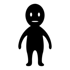 Black abstract person with rounded shape and serious expression, isolated on white