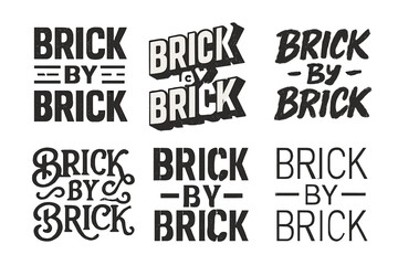 Brick Lettering Variations. Brick by brick. Set lettering. harmonious lettering variations of the same emblematic concept, each with different artistic